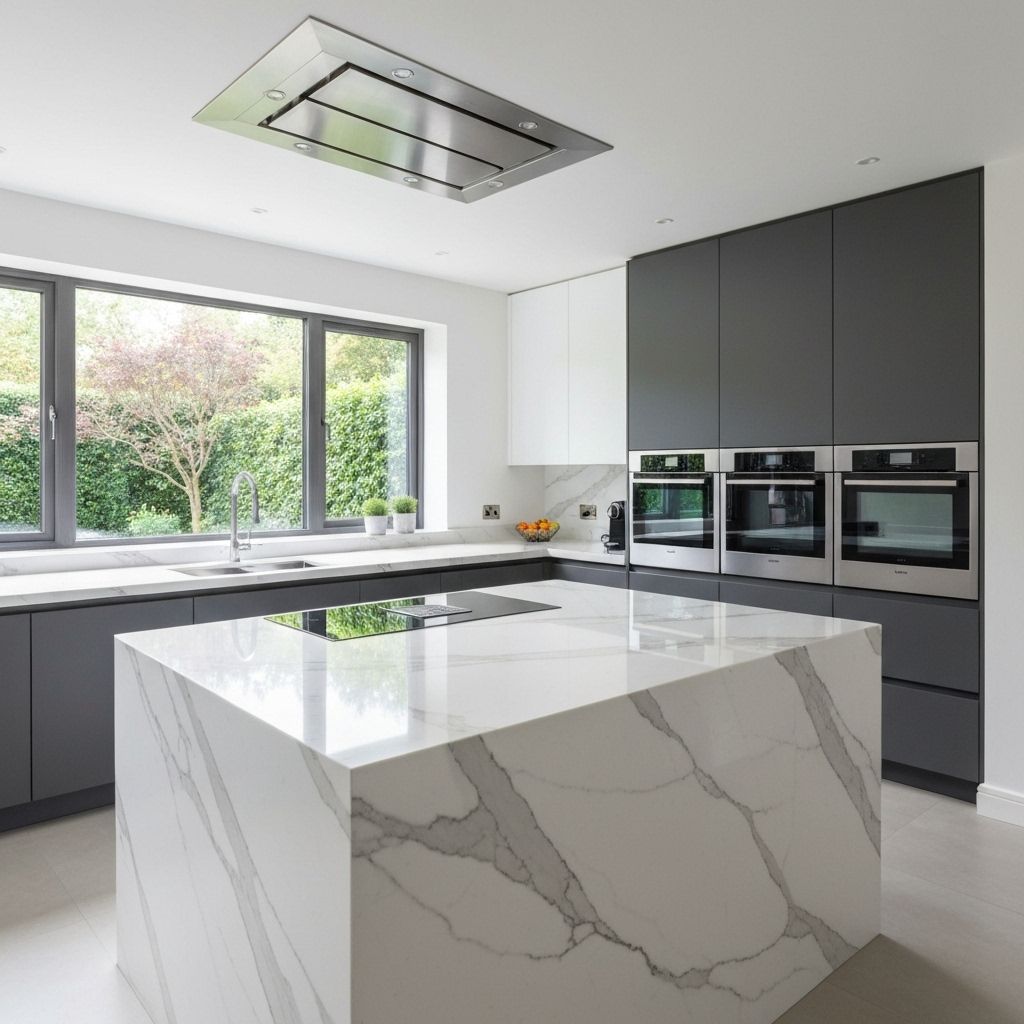 Luxury modern kitchen with marble island and high-end appliances